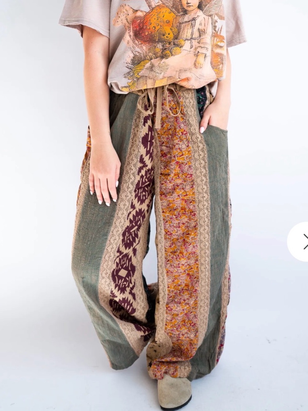 💎NEW Jaded Gypsy Dream Weaver Flow Pants Boho Patchwork Wide Leg - Picture 4 of 5